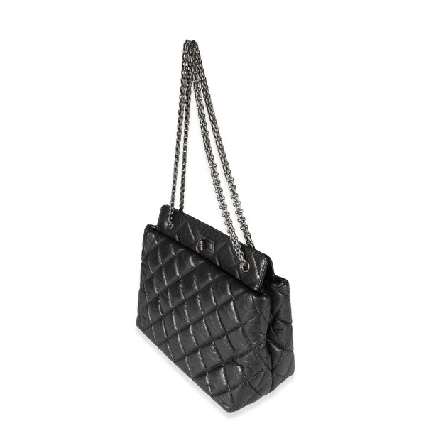 122167 sv Chanel Black Quilted Aged Calfskin Reissue Shopping Tote