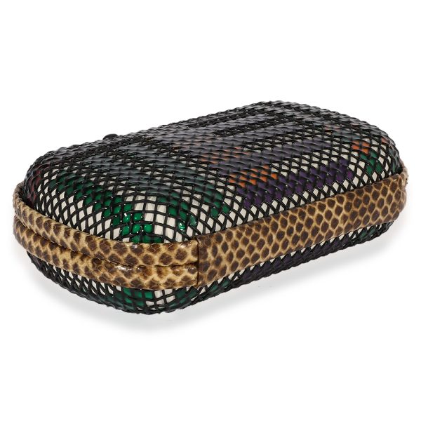 122210 clasp Bottega Veneta Multicolor Metal Mesh Python Knot Clutch