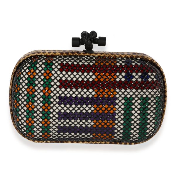 122210 pv Bottega Veneta Multicolor Metal Mesh Python Knot Clutch