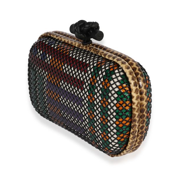 122210 sv Bottega Veneta Multicolor Metal Mesh Python Knot Clutch