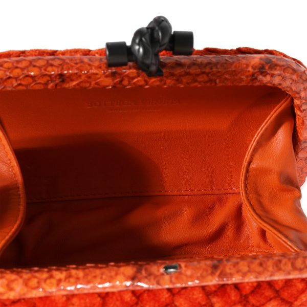 122211 bv Bottega Veneta Orange Intrecciato Velvet Python Knot Clutch