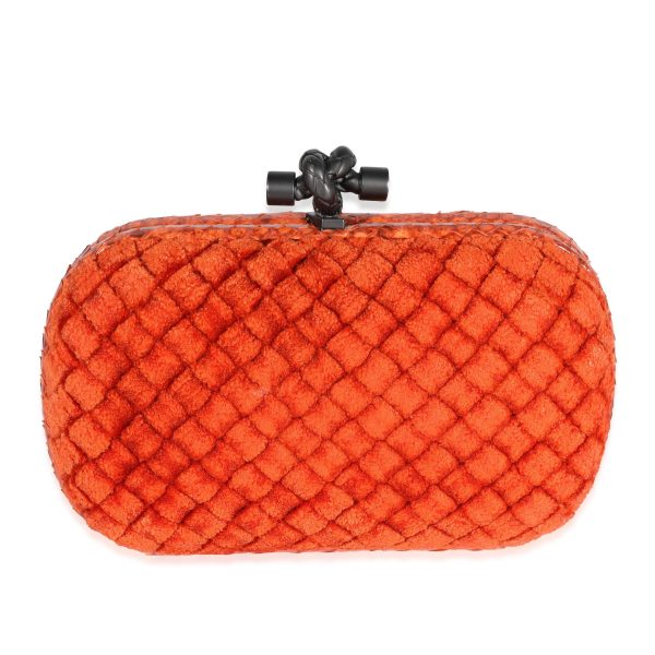 122211 fv Bottega Veneta Orange Intrecciato Velvet Python Knot Clutch