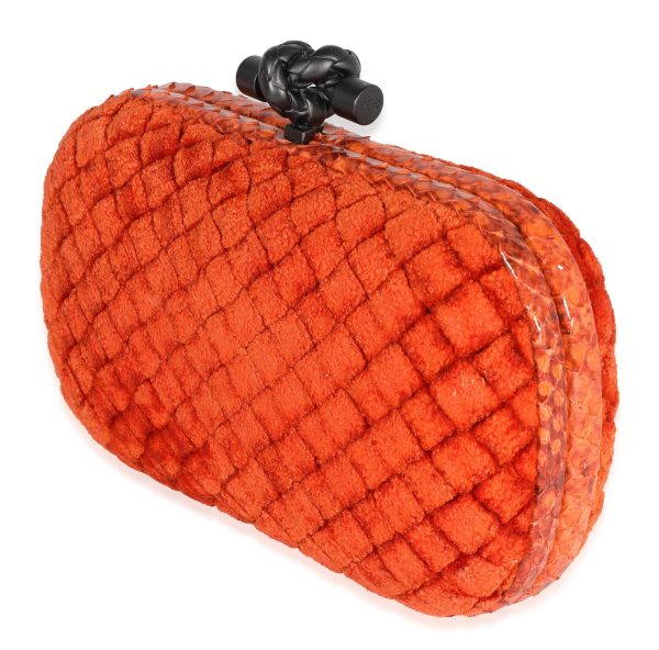 122211 sv Bottega Veneta Orange Intrecciato Velvet Python Knot Clutch