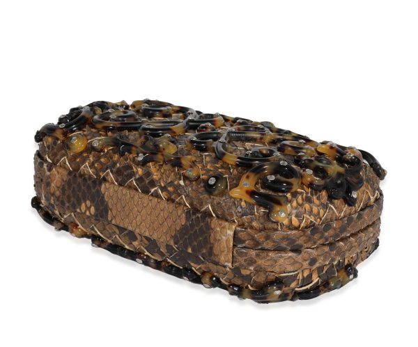 122212 box f50862b4 c230 4e57 bde6 863c2bf88adf Bottega Veneta Brown Tortoise Appliqué Python Knot Clutch