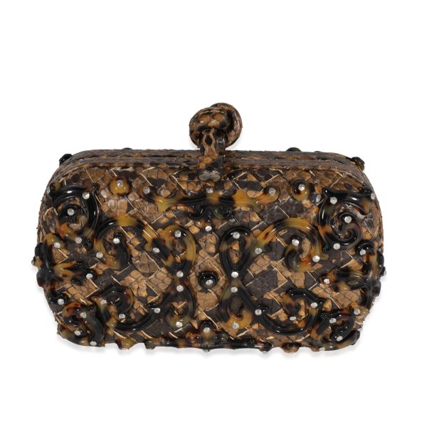 122212 fv 77c8549c be46 4c16 8495 1aa8457457d9 Bottega Veneta Brown Tortoise Appliqué Python Knot Clutch