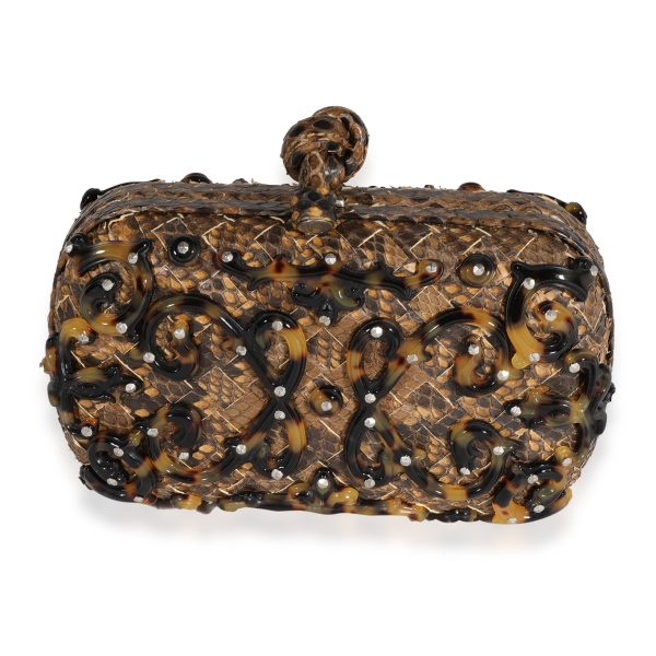 122212 pv fceeac66 6708 4f5f b4e9 c22e97ef53d3 Bottega Veneta Brown Tortoise Appliqué Python Knot Clutch