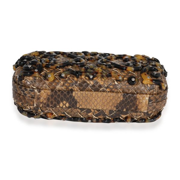 122212 stamp 959d98d9 fbae 428a 9a0a 47a03ab68ab2 Bottega Veneta Brown Tortoise Appliqué Python Knot Clutch