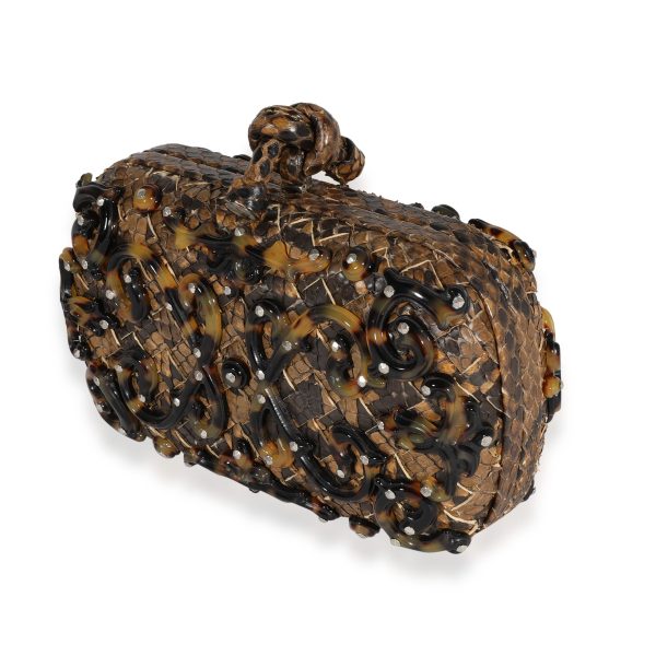 122212 sv 092ca654 4def 4b73 a7d3 c78b1b7ad5c5 Bottega Veneta Brown Tortoise Appliqué Python Knot Clutch