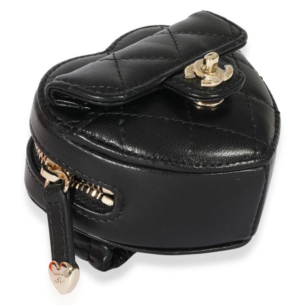 122274 clasp 49eccddc 6979 46f6 85df 44606a2f429a Chanel Black Quilted Lambskin Heart Zipped Arm Coin Purse