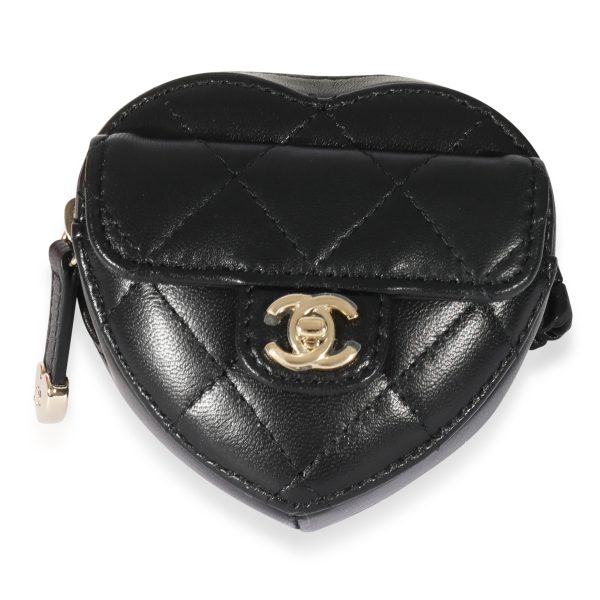 122274 fv b56c50f2 1059 4c0c b015 ed4b7bfea5b6 Chanel Black Quilted Lambskin Heart Zipped Arm Coin Purse