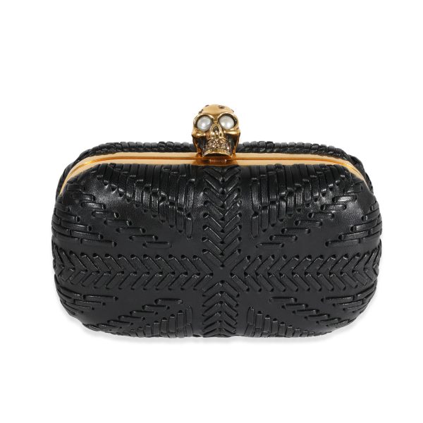 122279 fv 46c508ef 146d 49a5 a0e8 ac20795549ef Alexander McQueen Black Woven Leather Brittania Skull Box Clutch