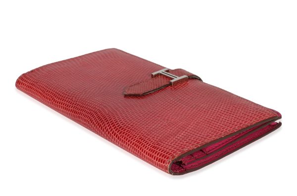 122291 bv Hermès Fuchsia Lizard Classic Bearn Wallet PHW