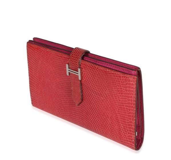 122291 sv Hermès Fuchsia Lizard Classic Bearn Wallet PHW