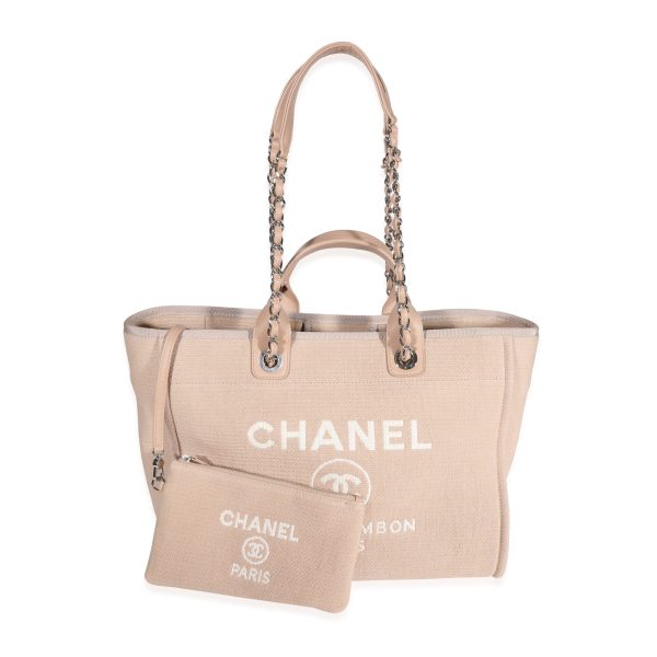 122467 bv Chanel Beige Canvas Leather Large Deauville Tote