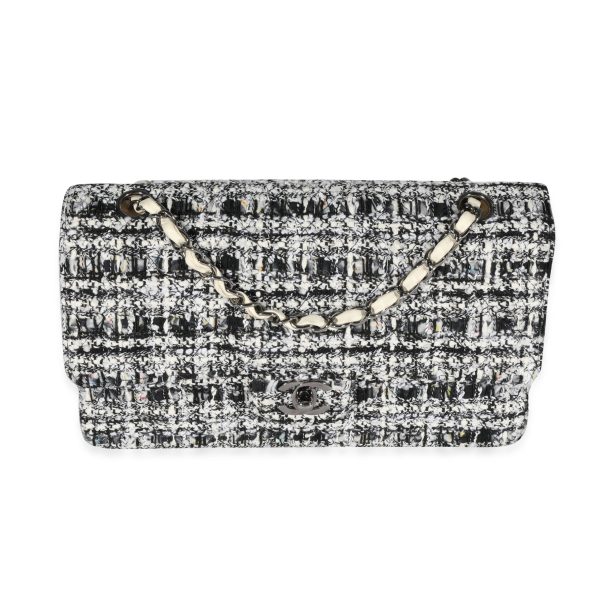 122483 fv Chanel Black White Tweed Medium Classic Double Flap Bag