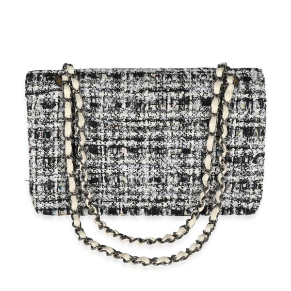 122483 pv Chanel Black White Tweed Medium Classic Double Flap Bag