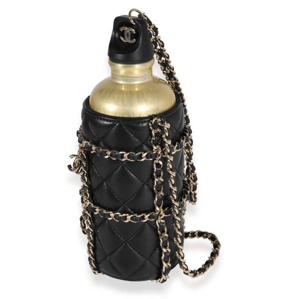 122492 pv Chanel Gold Metal Water Bottle Black Quilted Lambskin Holder