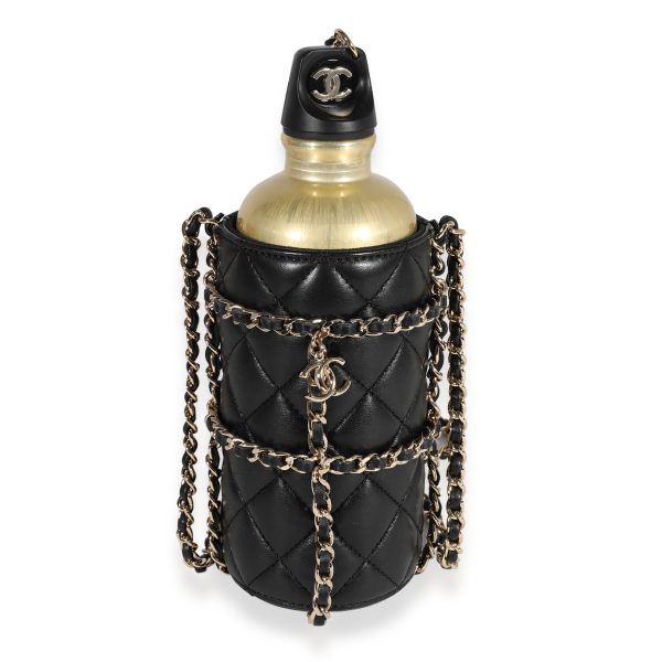 122492 sv Chanel Gold Metal Water Bottle Black Quilted Lambskin Holder