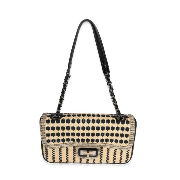 122494 bv 878fcb49 9aaf 466e 9a2f d41f63779157 Chanel Beige Black Raffia Cannes Mademoiselle Single Flap Bag