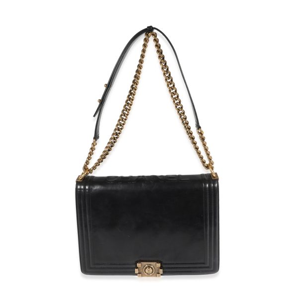 122510 bv 1953b426 3301 45e9 bd27 290f4f77d98b Chanel Black Glazed Leather Large Reverso Boy Bag