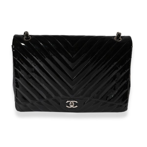 122544 fv 25081092 a4aa 4f52 8af3 05775b861fc9 Chanel Black Patent Leather Chevron Quilted Maxi Classic Single Flap Bag