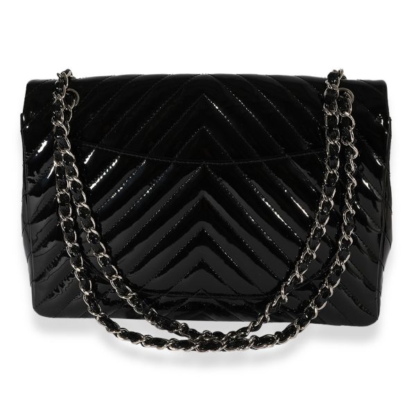 122544 pv 525dd8d8 fa6b 4a5e 8cd7 5de757330bae Chanel Black Patent Leather Chevron Quilted Maxi Classic Single Flap Bag