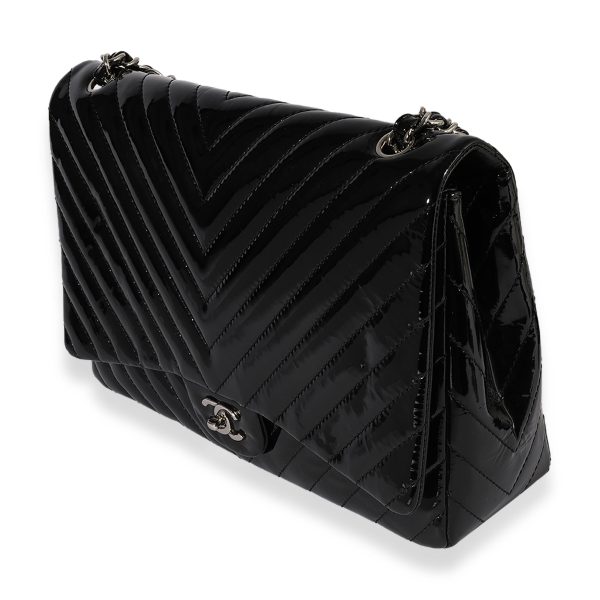 122544 sv 2d9ada70 1de5 4c01 aa6d cfad123b02b6 Chanel Black Patent Leather Chevron Quilted Maxi Classic Single Flap Bag