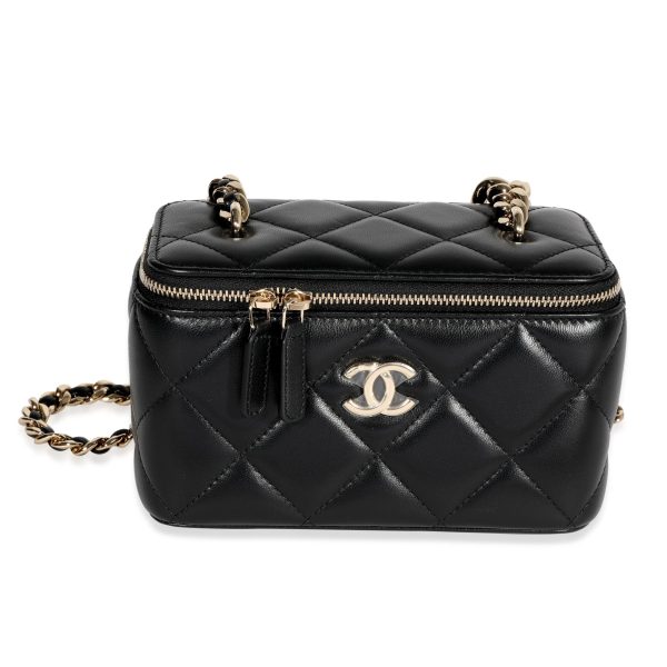 122560 fv Chanel Black Quilted Lambskin Elegant Chain Vanity Bag