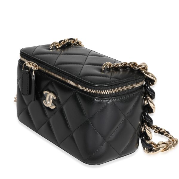 122560 sv Chanel Black Quilted Lambskin Elegant Chain Vanity Bag