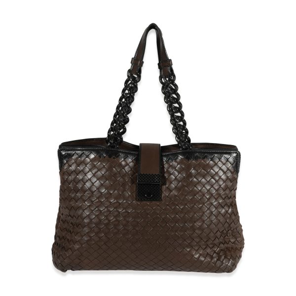 122578 fv 46d4103f 0422 4351 abcc c3f58014f0a2 Bottega Veneta Brown Intrecciato Leather Roma Chain Tote