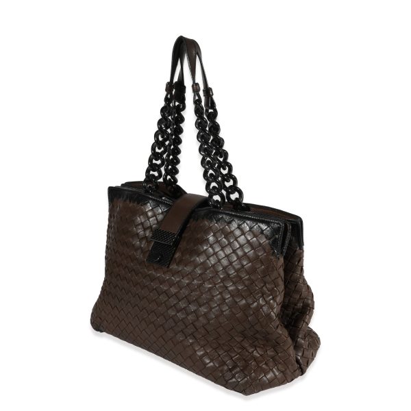 122578 sv af98194b d616 4199 8ed4 27603f228f31 Bottega Veneta Brown Intrecciato Leather Roma Chain Tote