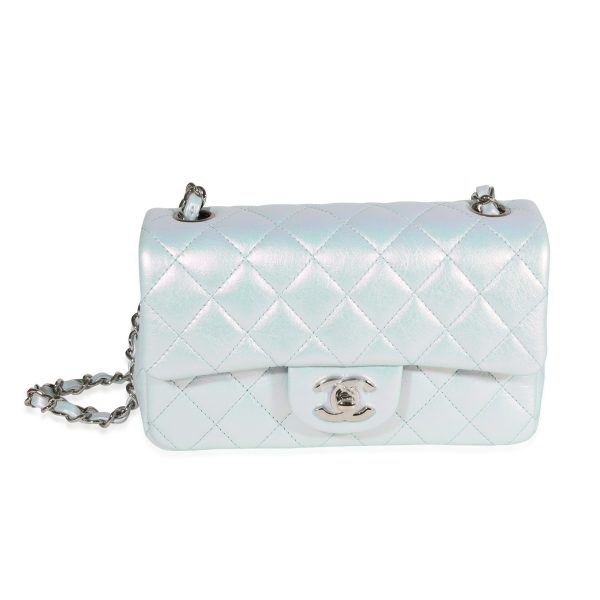 122589 fv 5cc15544 7ca9 4857 9afb 32afa244e30b Chanel Iridescent Light Blue Quilted Calfskin Mini Rectangular Classic Flap