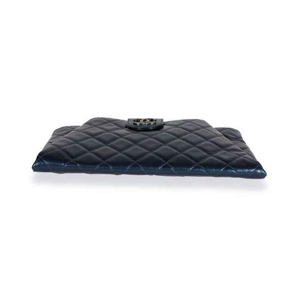 122660 box Chanel Navy Quilted Calfskin Coco Pleats Clutch