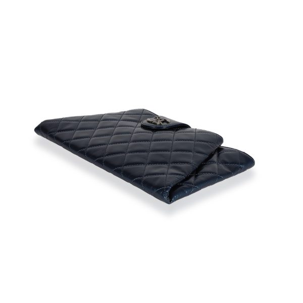 122660 clasp Chanel Navy Quilted Calfskin Coco Pleats Clutch