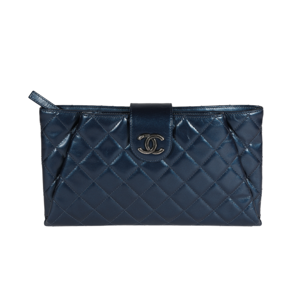 122660 fv Chanel Navy Quilted Calfskin Coco Pleats Clutch