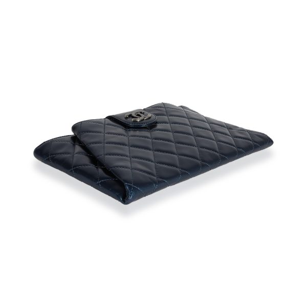 122660 pv Chanel Navy Quilted Calfskin Coco Pleats Clutch