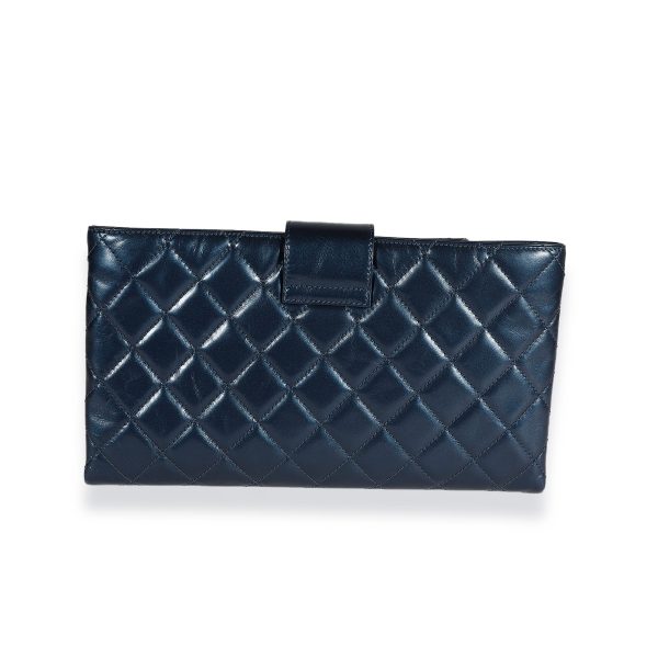 122660 stamp Chanel Navy Quilted Calfskin Coco Pleats Clutch