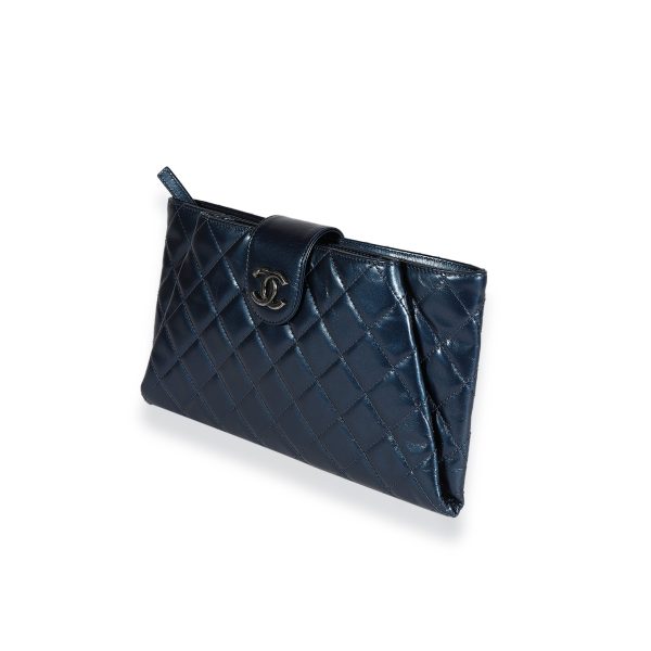 122660 sv Chanel Navy Quilted Calfskin Coco Pleats Clutch