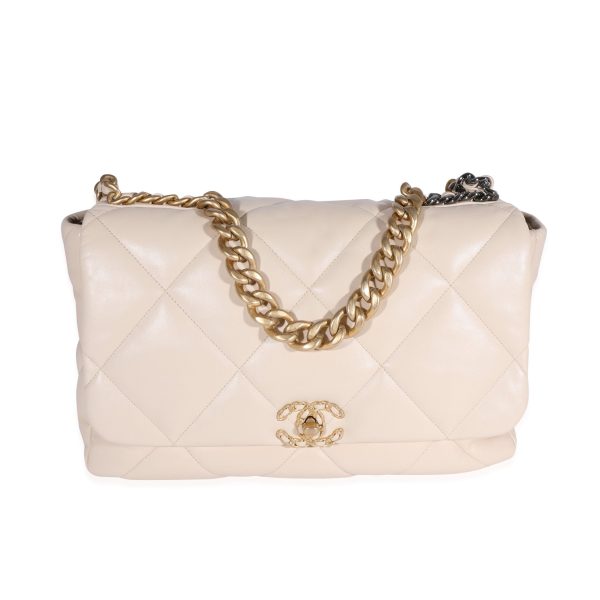 122672 fv 5dabc3d9 9910 453b 8b26 7d41eb12834d Chanel Beige Quilted Lambskin Chanel 19 Maxi Flap Bag