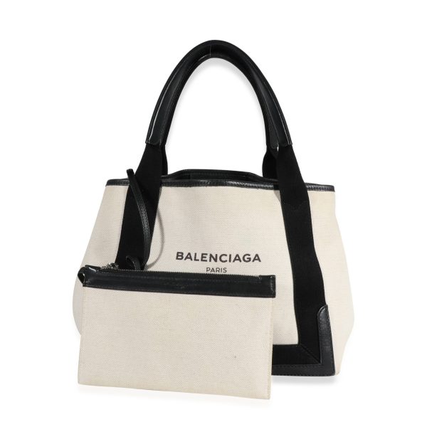 122754 bv 2545efec 8eb3 4ef2 b797 d98d1367af97 Balenciaga Beige Cotton Canvas Black Calfskin Medium Cabas Tote