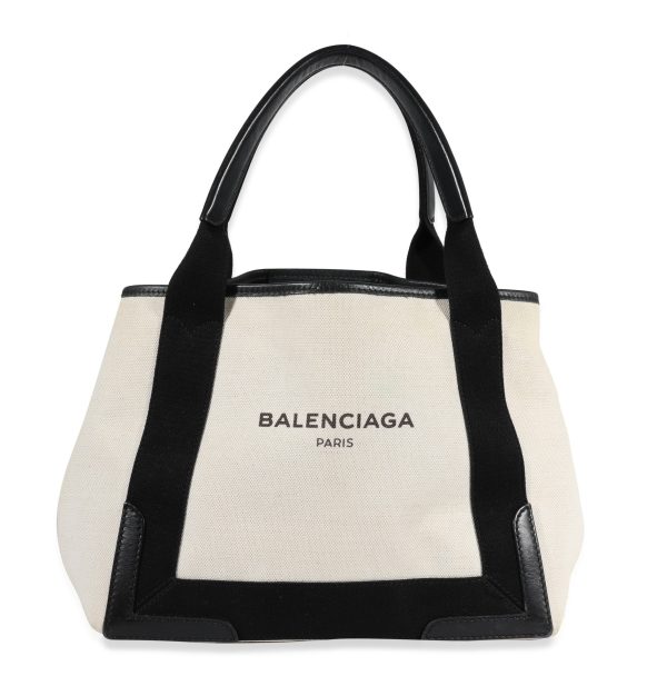 122754 fv aec32234 1310 49b0 831e 273e60ba5c04 Balenciaga Beige Cotton Canvas Black Calfskin Medium Cabas Tote