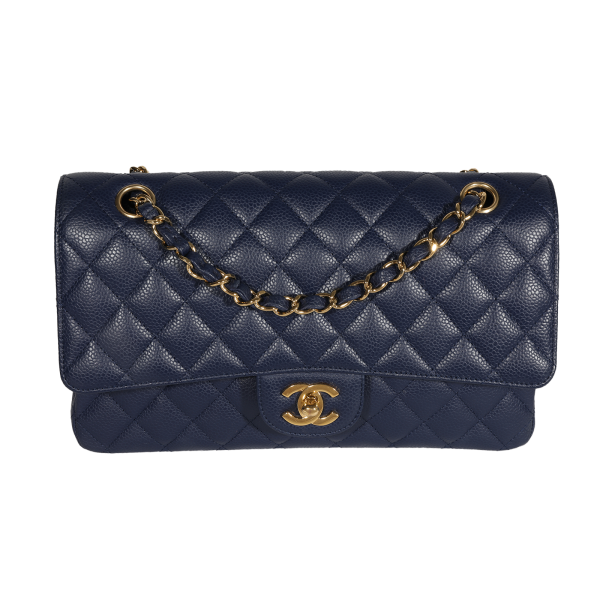 122883 fv 1c3200a6 a3c8 4549 ac0d 62dffa556914 Chanel Navy Quilted Caviar Medium Classic Double Flap Bag