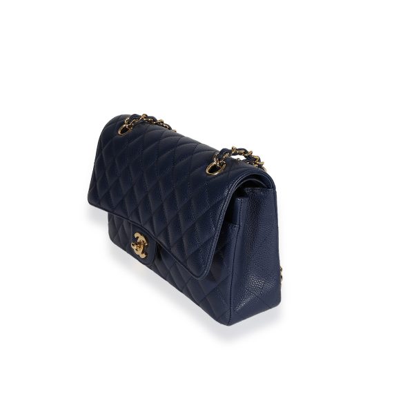 122883 sv Chanel Navy Quilted Caviar Medium Classic Double Flap Bag