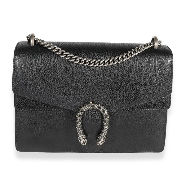 122924 fv Gucci Black Grained Leather Medium Dionysus Shoulder Bag