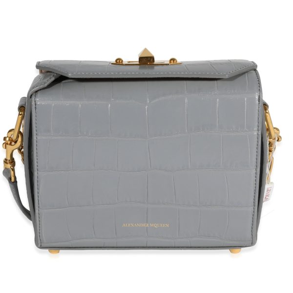 122967 fv Alexander McQueen Gray Crocodile Embossed Calfskin Box Bag 19