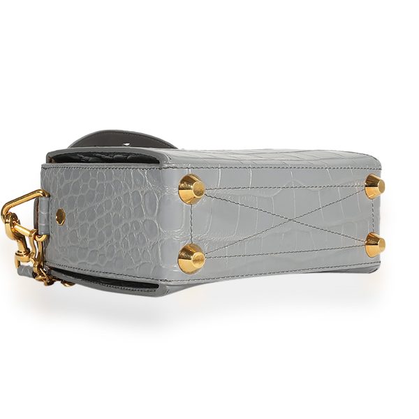 122967 pv Alexander McQueen Gray Crocodile Embossed Calfskin Box Bag 19