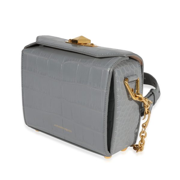 122967 sv Alexander McQueen Gray Crocodile Embossed Calfskin Box Bag 19