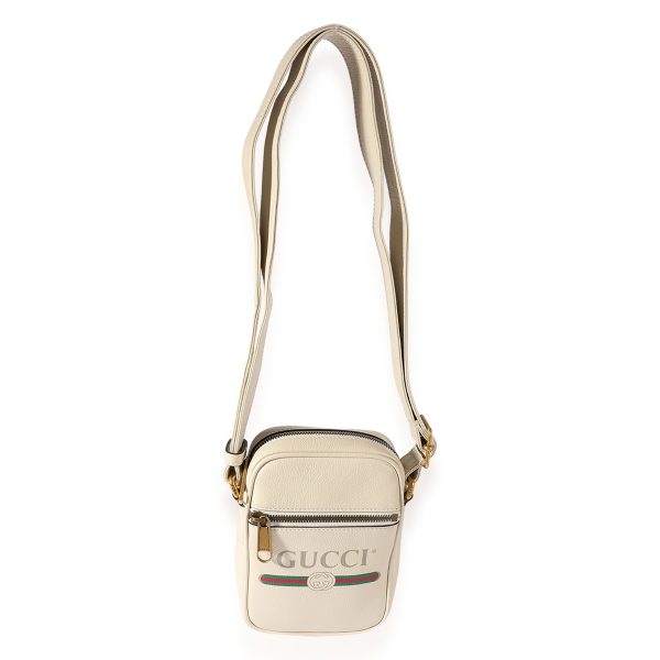 123040 fv Gucci White Grained Leather Logo Print Camera Crossbody Bag