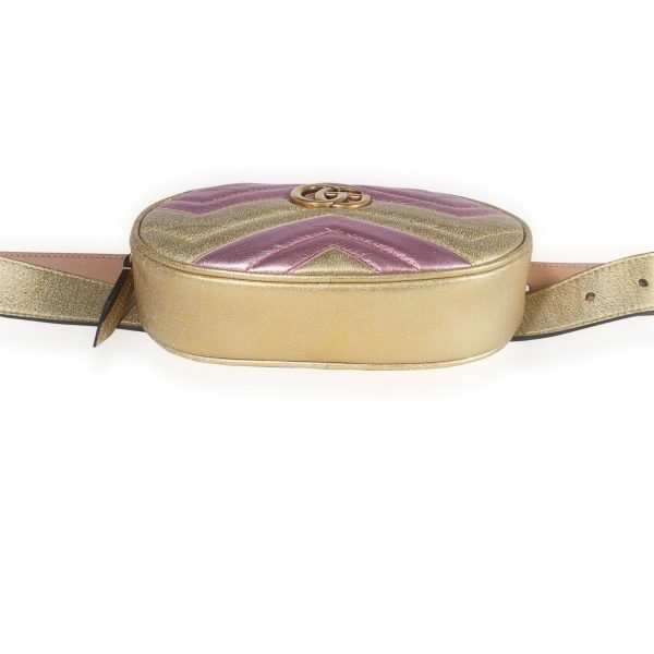 123050 stamp Gucci Pink Gold Metallic Matelassé Marmont Belt Bag 85