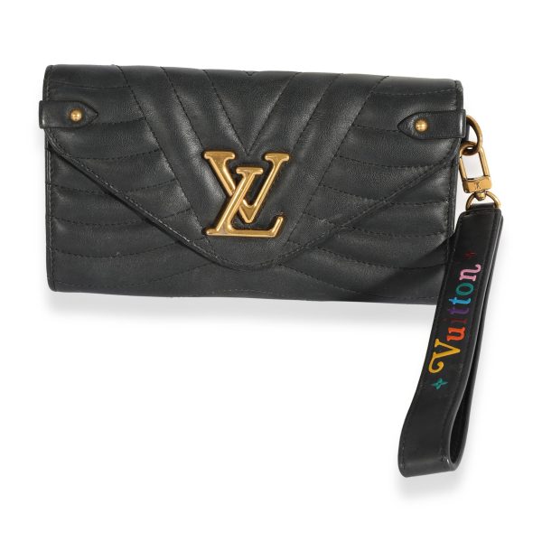 123087 fv Louis Vuitton Black Calfskin New Wave Long Wristlet Wallet